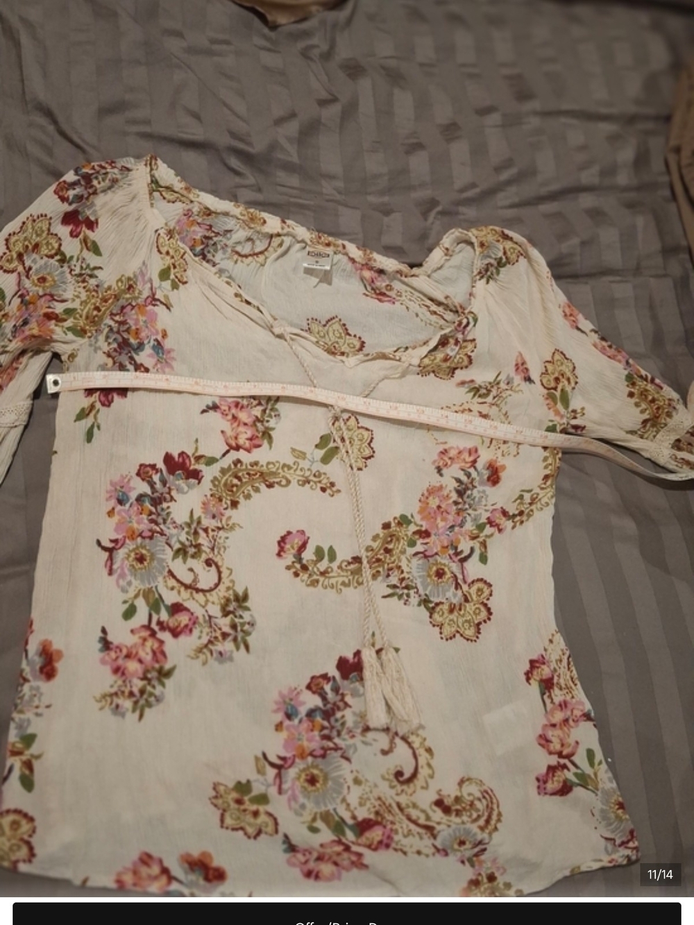 Women's Ivory Floral Peasant Top - Boho Sleeve Blouses - Picture 7 of 13